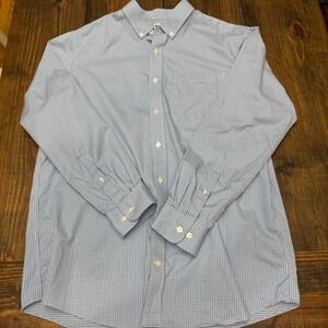 Duluth Trading Co Mens L Tall Relaxed Fit Long Sleeve Button Down Blue Gingham